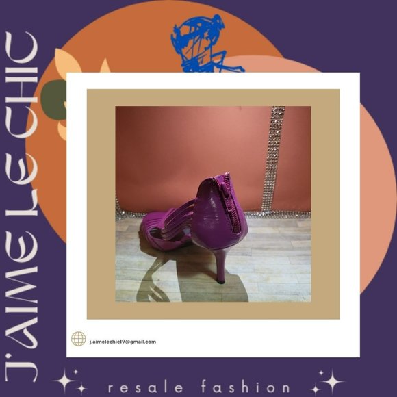 Elle Fuchsia Zip-Up Back Front Design Sandal Heels - Picture 5 of 6